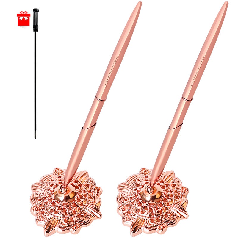 RUTICH Hollow Round Pen Holder Signing Pen Set for Wedding Bridal Engagement Valentine's Day Favors,Rose Gold 2 Pcsâ€¦ - Image 1